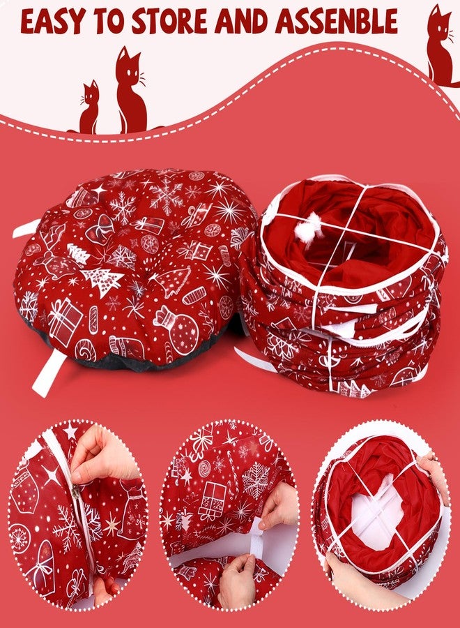 SilTriangle Cat Tunnel Christmas Tree Skirt Cat Donut Tunnel Bed for Indoor Cats with Ball Snowflake Collar Cats Cave for Small Medium Kitten Puppy Under Xmas Trees Decor Gift(Gift Box) - Image 4